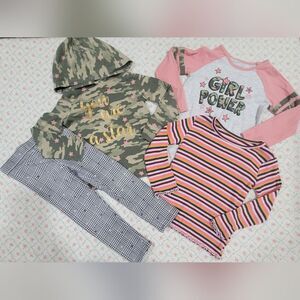 Garanimals Size 4t Girls Camo Stripes Long Sleeve Pants 4 Piece Bundle
